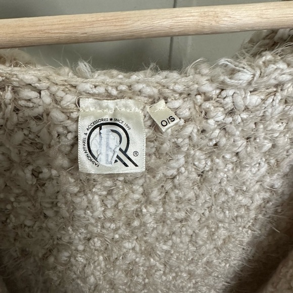 Cream and Tan Knit Cardigan with Hood one size - Picture 3 of 6